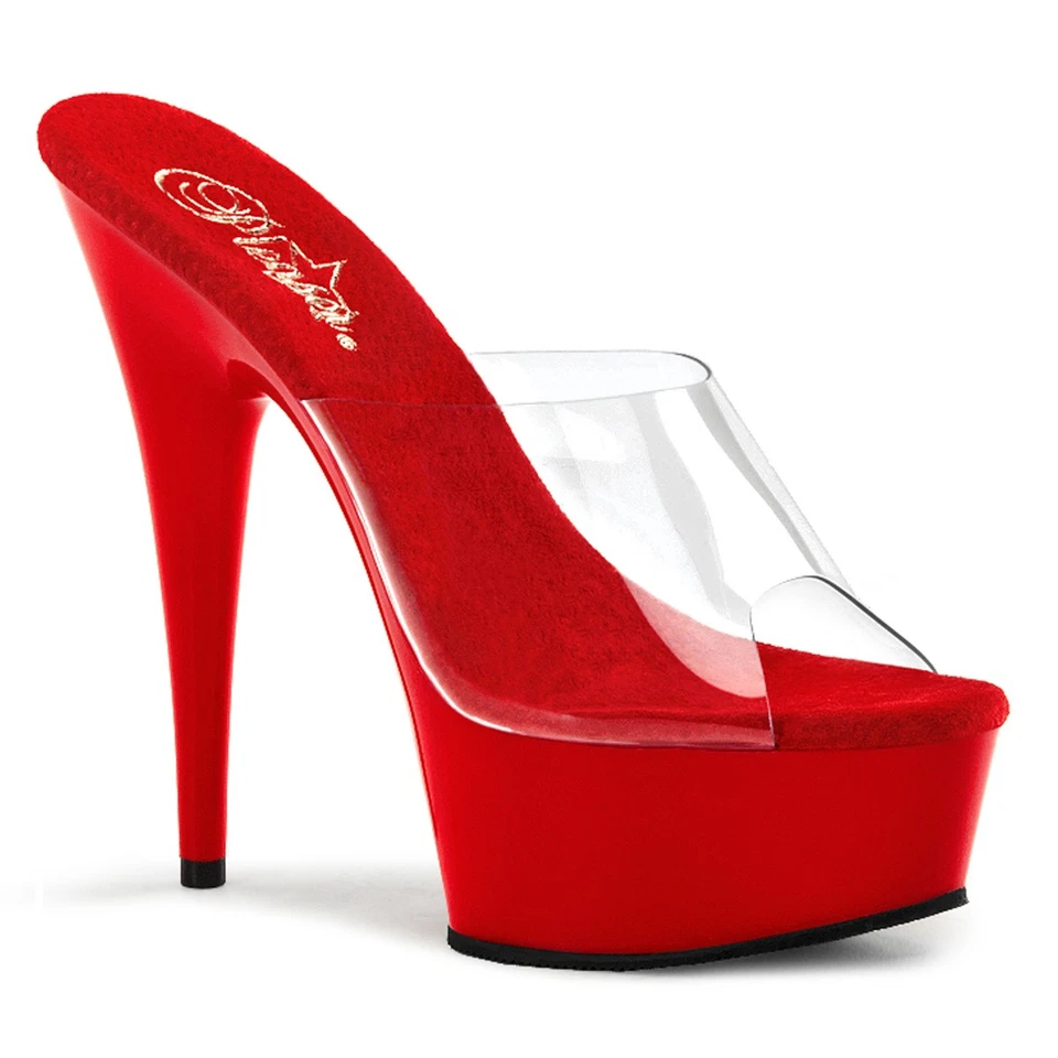 Sale DELIGHT-601 Pleaser High-Heels Plateaupantoletten transparent rot Größe 39 - Bild 1 von 1