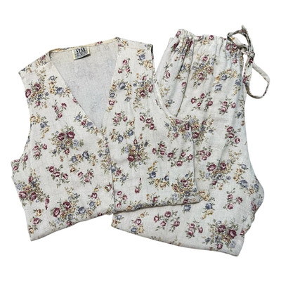Vintage Star CCC Cream Floral 2 Piece Matching Set - Vest & Pants