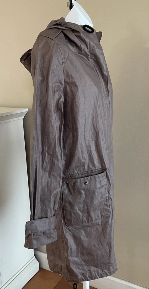 Garnet Hill Size 4 Waxed Coated Linen Long Coat Utility Rain Trench Hooded - Image 3 of 4