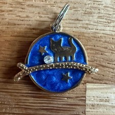 Cat Charms 26mm Gold Plated Blue Enamel Pendant