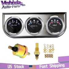 2 52mm Triple Gauge Kit Water Temp Oil Press Volt Gauge With 3 Holes Bracket