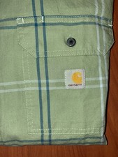 CARHARTT Shirt Mens Medium Green Short Sleeve Plaid Button Up