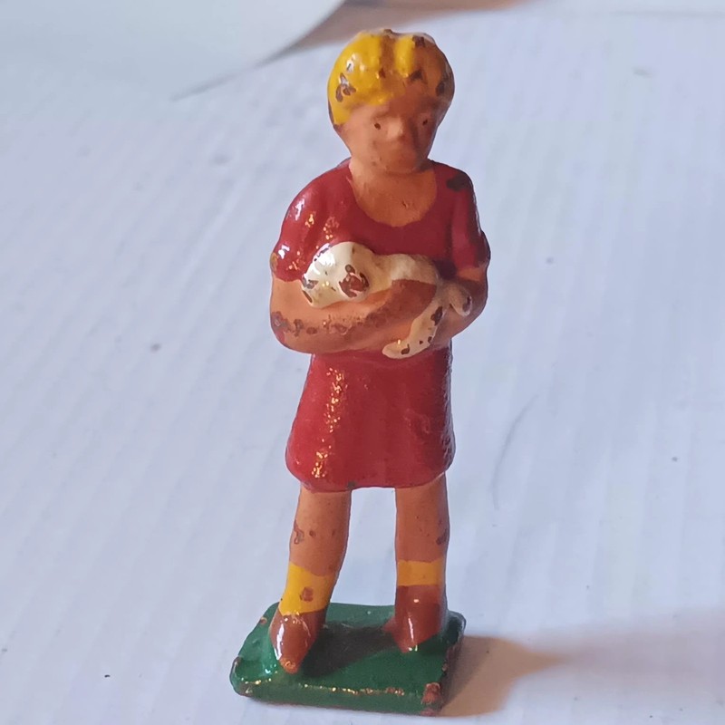 Vintage Cast Lead Figure Girl With Puppy