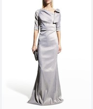 Rickie Freeman For Teri Jon New Bow Shoulder Metallic Jacquard Gown Size 6