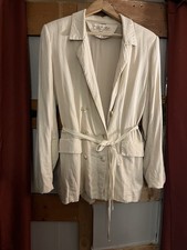 Free People Olivia Blazer Cream Double Pocket Belted Linen Blend Women  s Medium