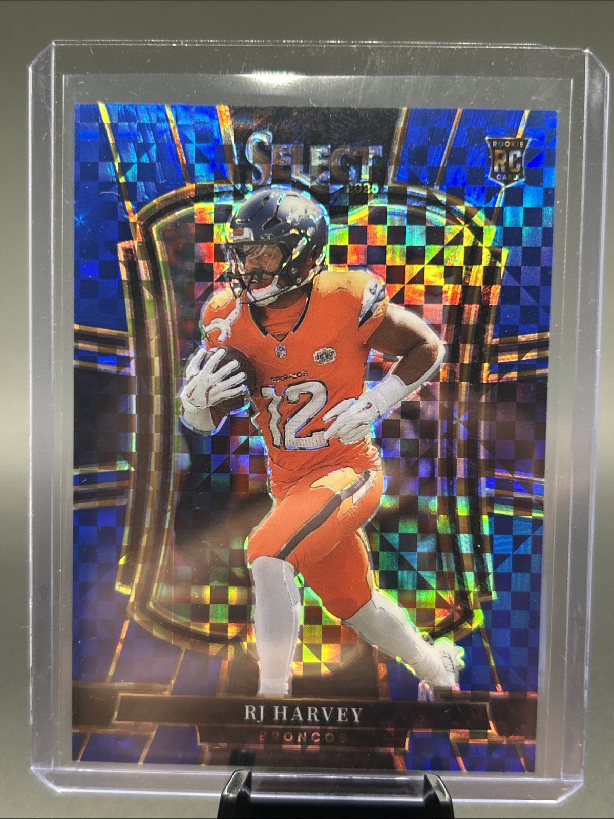2025 Panini Select RJ Harvey Premier Level Blue Checkboard /175 Broncos Rookie