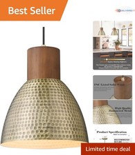Vintage Hammered Pendant Light Fixtures Metal Wood 10.2 Kitchen Island Retro