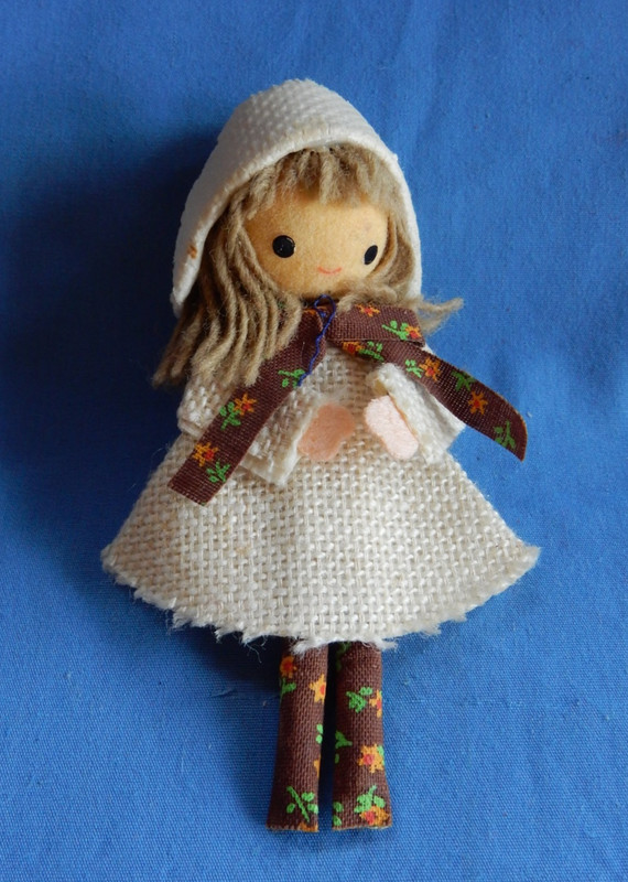 Vintage Flocked Foam & Cloth Girl Doll Christmas Ornament
