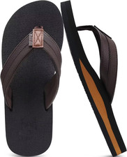 Mens Faux Leather Flip Flops with Comfortable Arch Support