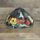 Vintage Tiffany-Style Stained Glass Lamp Shade Floral Purple-Green-Orange-12”