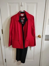 Women's Three-piece Pants Suit With Blazer New Red And Black Size Is 22 W Studio