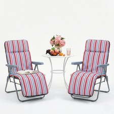 Set of 2 Outdoor Sun Recliners Folding Garden Lounge Chairs & Cushion
