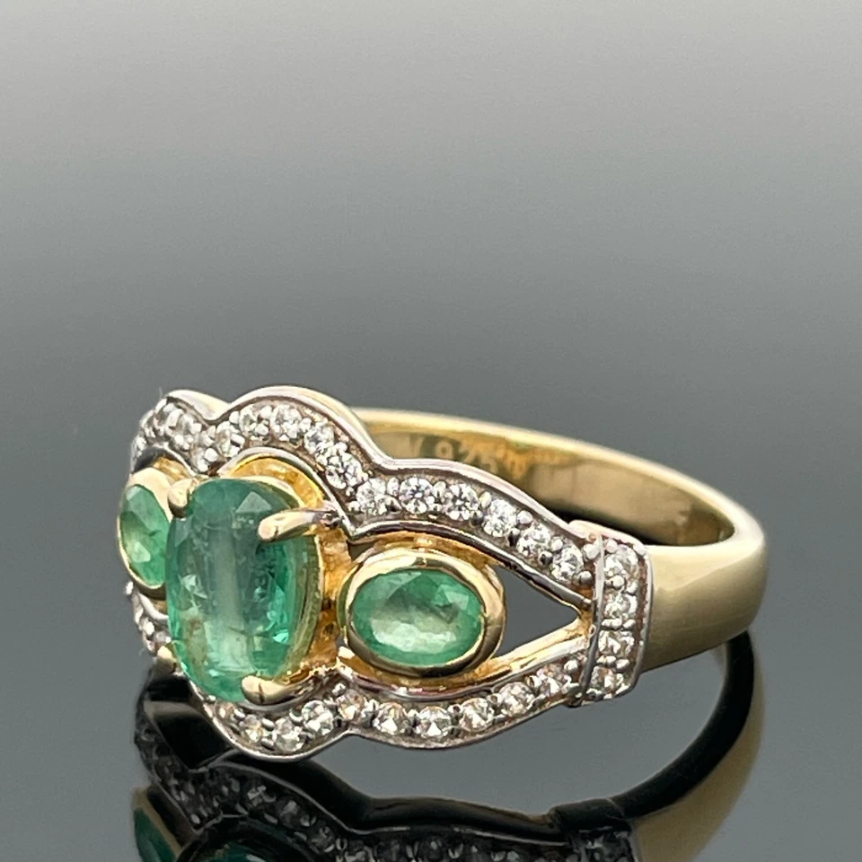 RING GR.18 (CA.57) AUS 925/- SILBER GELBVERG. MIT SMARAGD & ZIRKON SCHMUCKJAGD - Bild 3 von 3