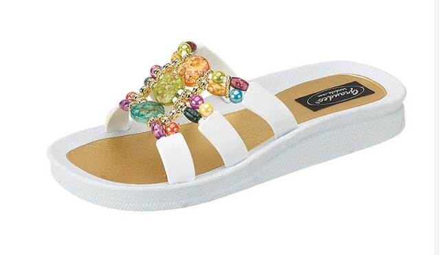 Grandco Womenâs Beaded Sandals Mystical Slide Jeweled Slip-on Flip Flops | eBay