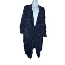 HOUSE OF CB 'Celine' Chenille Slouchy Cardigan Duster Sweater Navy size small