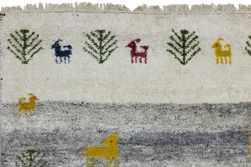 Cream & Gray Pictorial Tribal Indo-Gabbeh Rug Plush Wool Oriental Carpet 4X6 ft - Picture 14 of 18