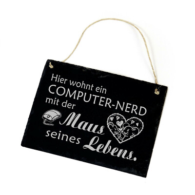 Schiefertafel - Hier wohnt ein Computer Nerd - Schiefer Schild Geschenk 22x16cm