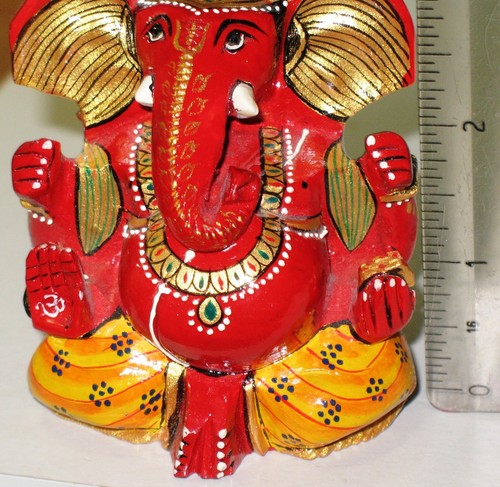 Unique Wooden Lord Ganesha Statue Handmade & painted 3" X 3" X 1 1/2" approx. - Picture 4 of 11