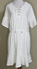 NWT Michael Kors size L white short sleeve blouson dress with ruffle $140