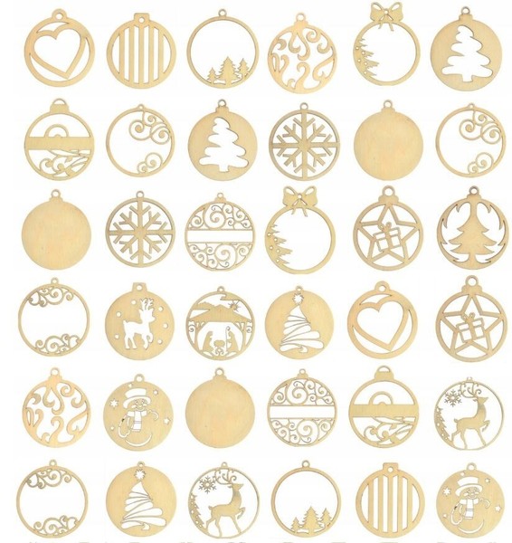 Qls Weihnachtsbaum AnhäNger Set 36 StüCk Christbaumschmuck Aus Holz-image