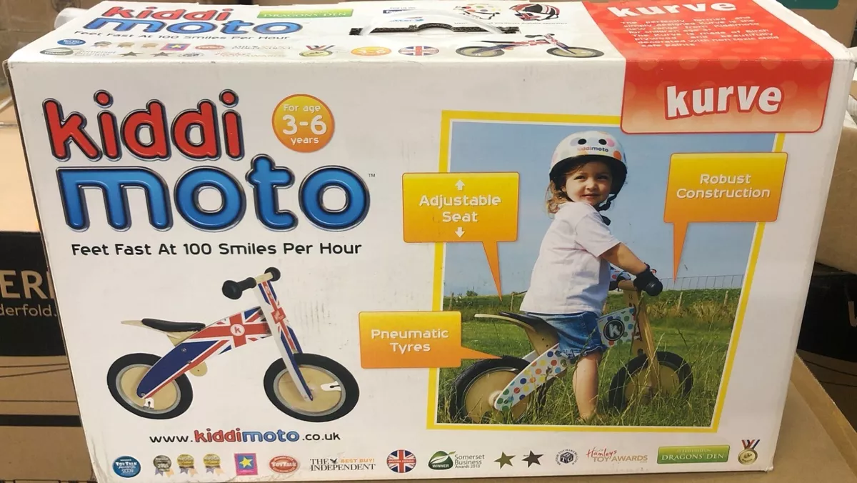 Kiddimoto Kurve No Pedal Wooden Balance Bike Union Jack Design NEW