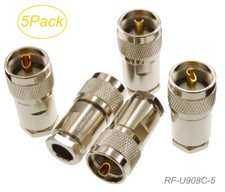 5-Pack UHF PL-259 Male Clamp Type RF Connectors for RG8/RG213/LMR400 Coax Wire