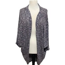 Free People Long Knit Open Cardigan Shawl Wrap OS Kimono Duster Boho Gray/White