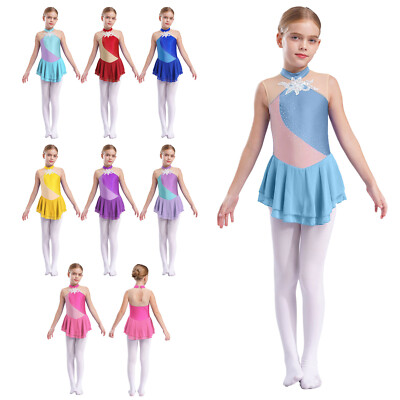 DE Kinder Mädchen Kleid Modern Trikot Runder Kragen Tanz Stilvoll Tanzbekleidung