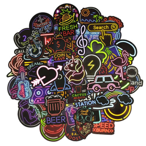 50Pcs neon light style cute stickers for suitcase laptop guitar cool doodlY.xh - Picture 2 of 6