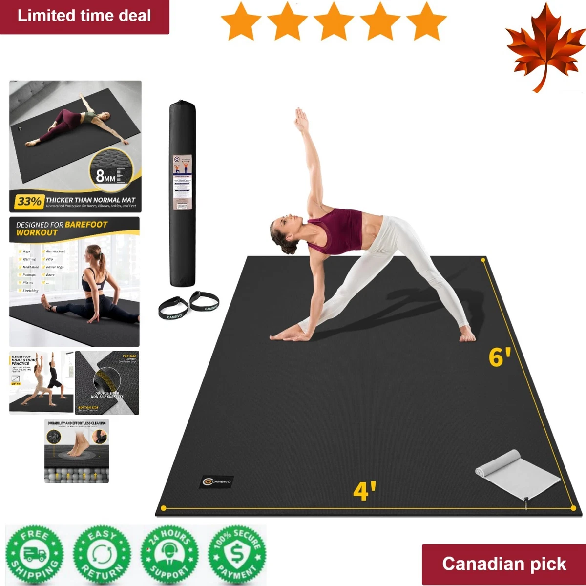 Extra Large Yoga Mat - 72'' x 48'' - 8mm Thick - Non-Slip - Tear-Resistant