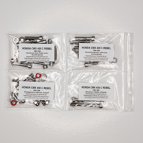 Kit vis inox moteur Honda CMX 450 Rebel 1986-1988 en acier inoxydable