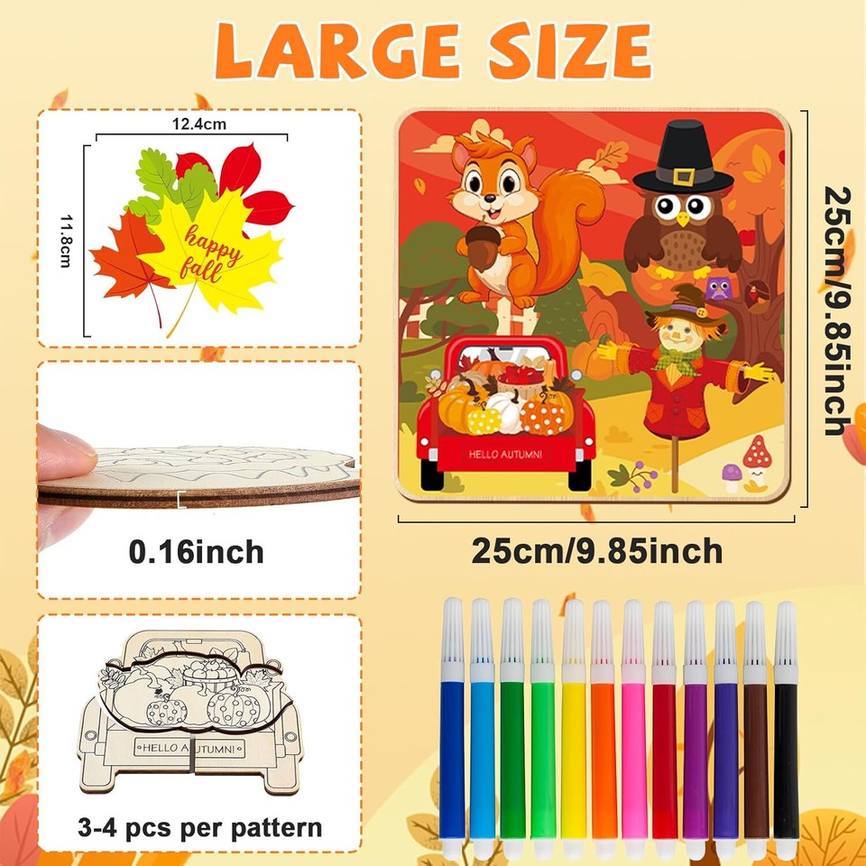 Fall Thanksgiving Wooden Puzzles, 3 Pack Large Coloring Puzzles eBay
