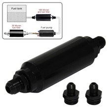 Universal Stainless Steel 44MM Lnline Fuel Filter With AN6 AN8 Adapter Fittings 