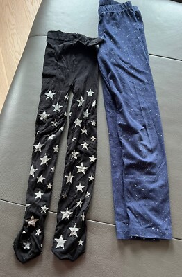 festliche Strumpfhose + Leggings  134, Schwarz Glitzer Sterne Bonnie Doon super