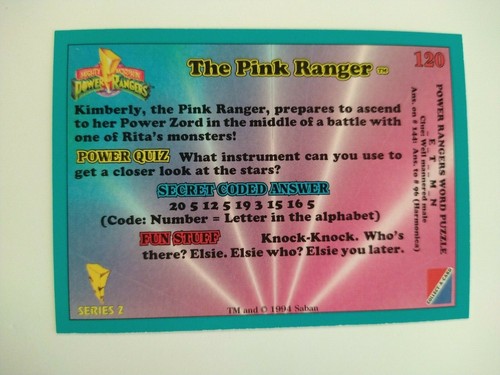 1994 Mighty Morphin Power Rangers / The Pink Ranger / Ser: 2 / #120 / blauer Rand - Bild 5 von 6