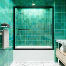 iBath 58-60" W x 62" H Sliding Frameless Bathtub Door with Towel Bar