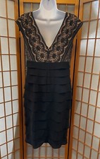 ADRIANNA PAPELL Black Lace Empire Waist Cocktail Tiered Dress Size 4