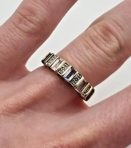 9ct Yellow Gold Multi-Gemstone Ring Blue & Pink Topaz & Diamonds Ring Size O 1/2 - Picture 3 of 11