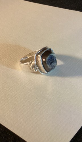 Sajen Druzy Quartz Silver Plated Ring. Size 6.5. Blue/Purple & Tan Stone. - Picture 3 of 21