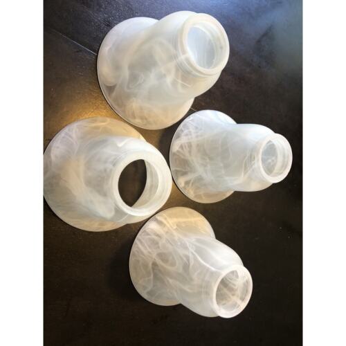 White Marble Swirl Frosted 2 1/8" X 4 3/4” Glass Light Lamp Shades Set of 4 - Picture 8 of 8
