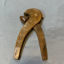 Vintage Yugoslavian Folk Art Hand Carved Ornate Blond Wood Nutcracker 8”