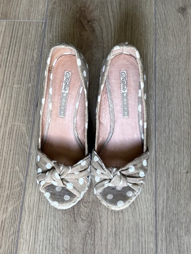 Buffalo London Peeptoe Pumps Wedges Keilabsatz Punkte Bast Stoff Beige Weiß 36 - Bild 2 von 5