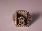 Vintage Sz 10 1/2 Men's Sterling 10K Gold Top Onyx Gothic Letter B Signet Ring