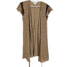 Vintage Oscar de la Renta Pink Label Robe Brown Cheetah Open Tie Front Size L