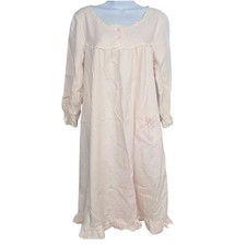 Vintage Womens M Nightgown Pink Ruffled Long Sleeve Modest Prairie