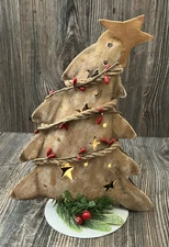 Gold Metal Tea Light Bending Tree Candle Holder Stars 9.5in Holiday Decor Art