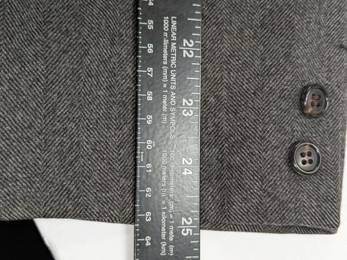 Vintage Men Wool Overcoat 42 R Charcoal Grey Herringbone Dewmoor Malcolm Kenneth image 17