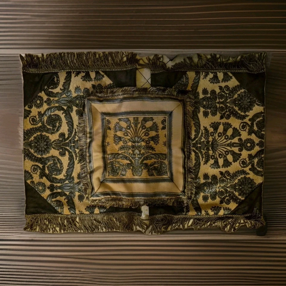 3 fundas falsas de almohada Waterford gris/dorado floral jacquard tapiz 2 horas 1 cuadrado Foto 3 de 4