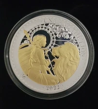 2022 ST HELENA £1 UNA AND THE LION 1 OZ .999 SILVER PROOF GOLD GILDED #539/1000