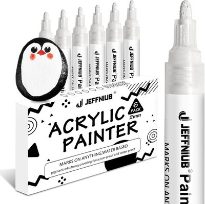 Acrylstifte Weiß 6 Stück ? Permanent Marker mit Dicker Spitze 2-3mm, A